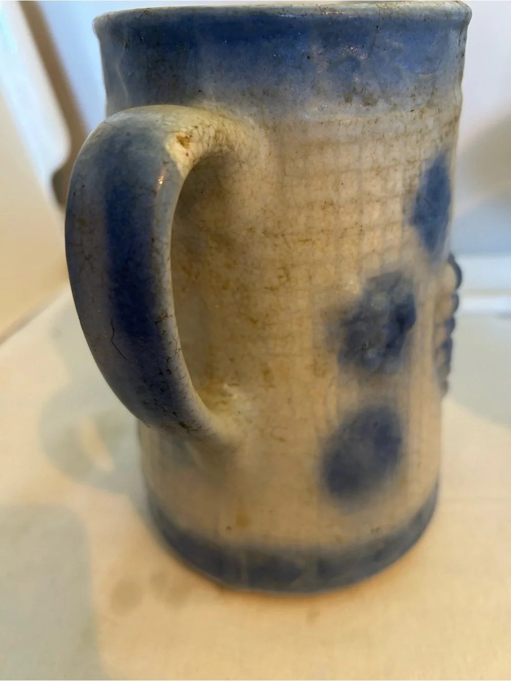 Blue Speckled stoneware figural pitcher